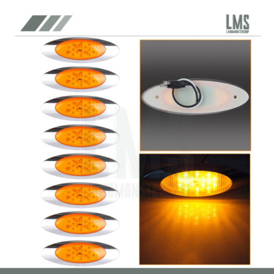 8x 6.5'' 16LED Amber Side Marker Clearance Light for Freightliner w/Chrome Bezel