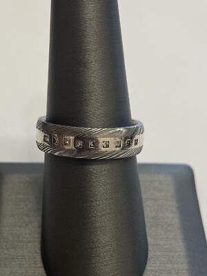 Unisex White Gold And Damascus Steel Diamond Wedding Band Size 8 Designer