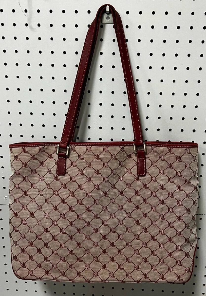 LAUREN RALPH LAUREN RED MONOGRAM TOTE WITH LEATHER DETAILS eBay