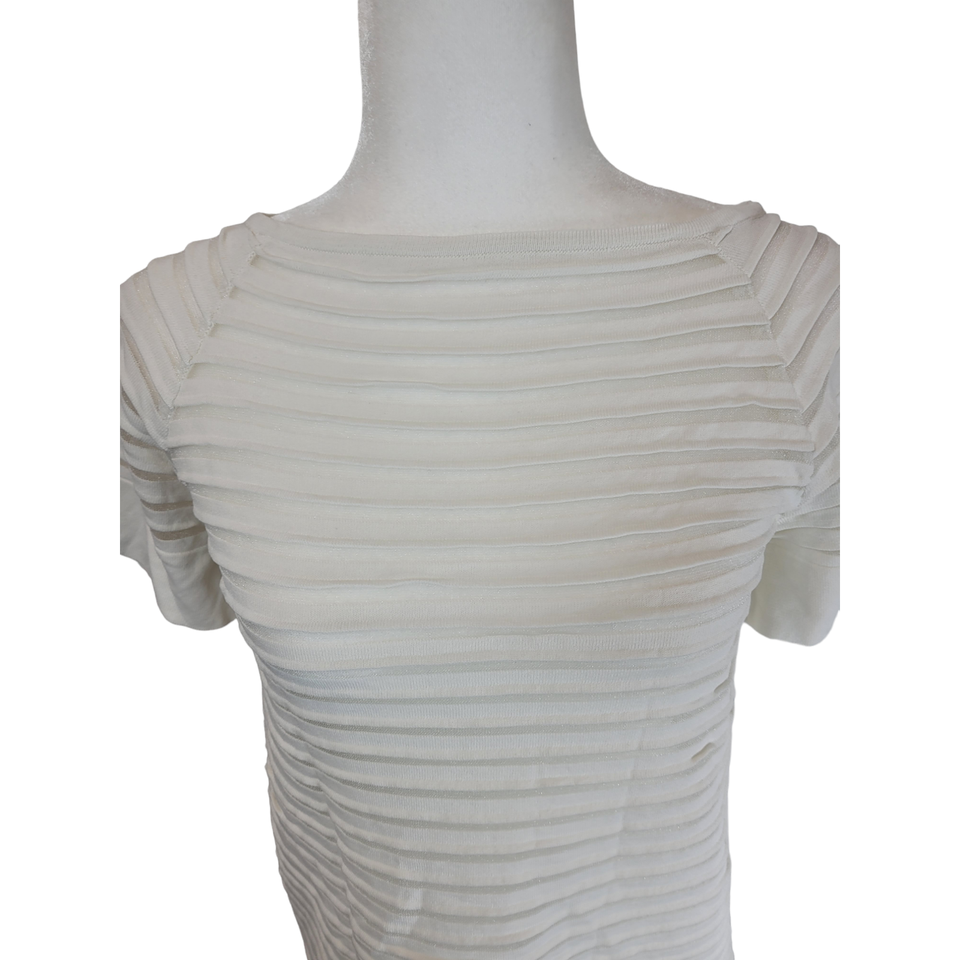 ZARA OffWhite Pleated Sheer Striped White Short Sleeve Blouse eBay