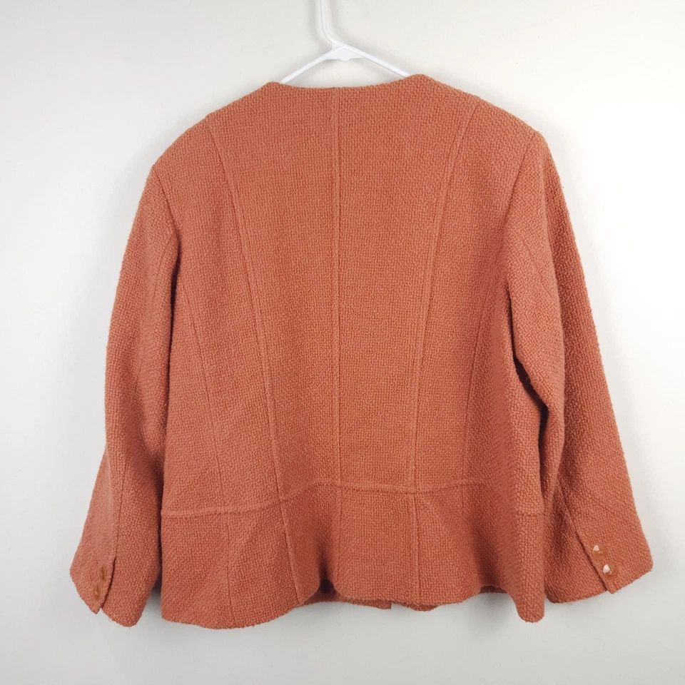 Abrigo Sigrid Olsen Mujer 16W Naranja Lana Abotonada Tejido Bolsillos Forrado Cuello Redondo Foto 2 de 4