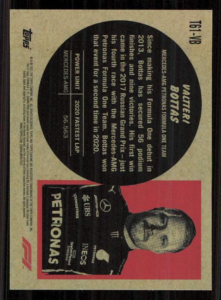 2021 Topps Chrome Formula 1 '61 Topps Sports Cars #T61VB Valtteri Bottas - Image 2 of 2