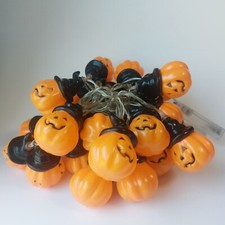 Halloween Pumpkin String Lights with Witch Hat, 20 LED Lights, Battery Powered