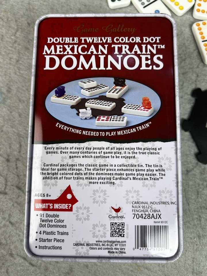 Mexican Train Game Double 12 Domino Game Set Tin Case Color Dot Game Gallery 8+ - Image 3 of 4