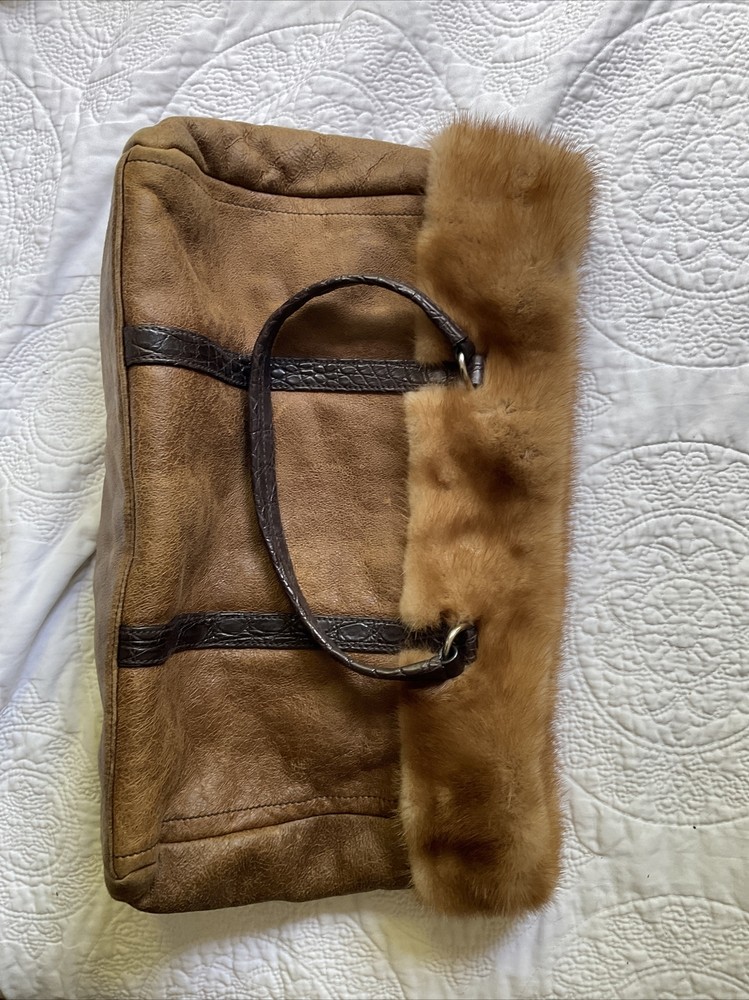 Prada Mink Fur Bag with Crocodile Skin Handles