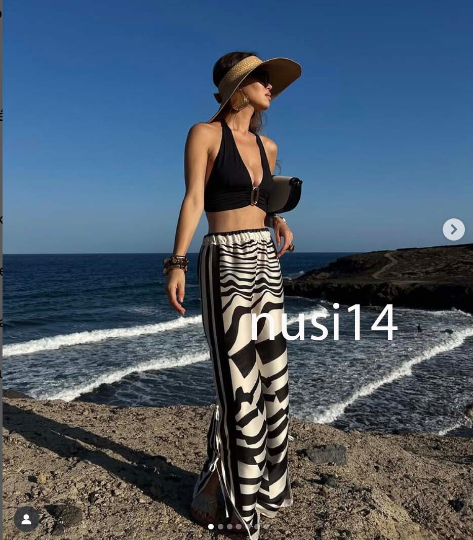 ZARA NEW WOMAN MID RISE WIDE LEG VENTS ZW PRINTED PANTS WITH TIES