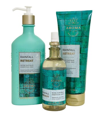 3 BATH & BODY WORKS AROMA RAINFALL RETREAT BODY LOTION, OIL MIST AND BODY CREAM!
