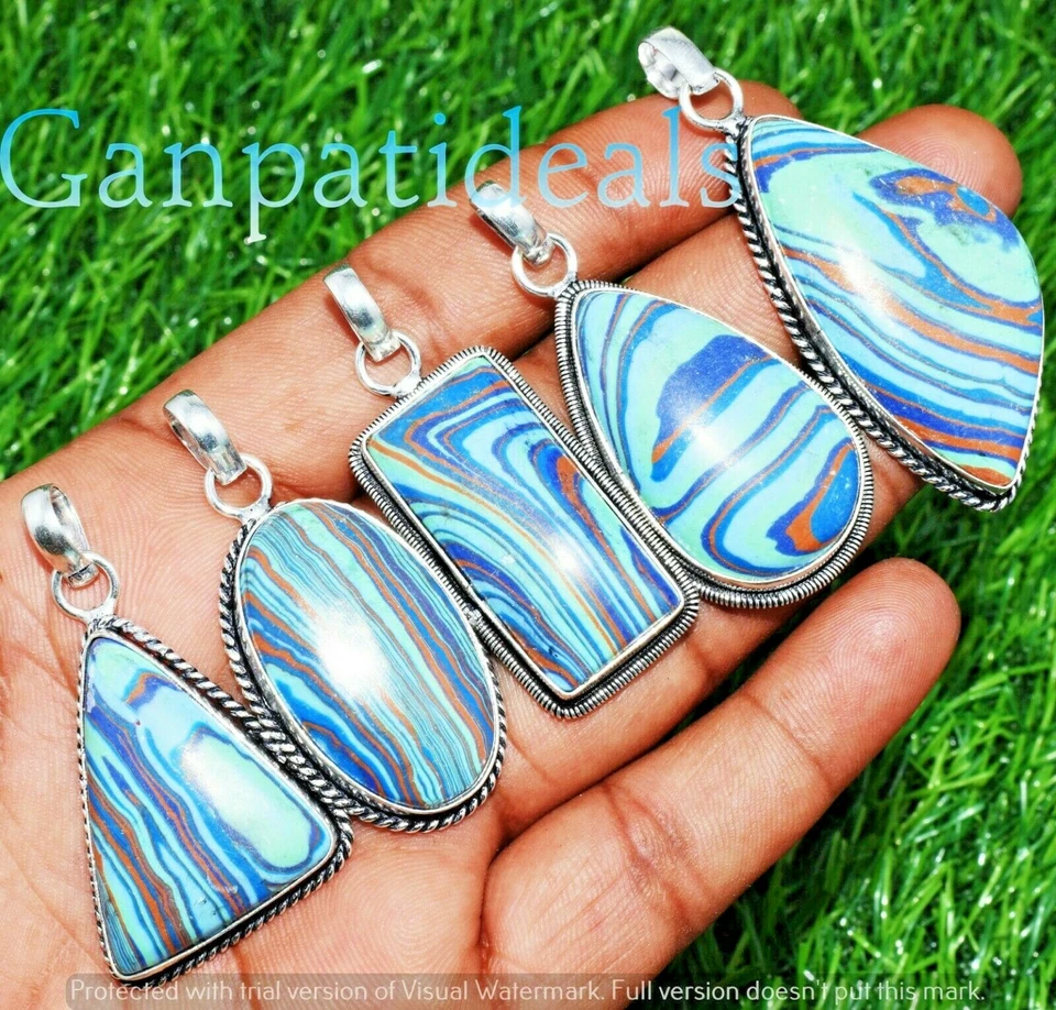 Lote de 5 peças de pingente de pedra preciosa arco-íris calsílica folheado a prata 925 por atacado - Imagem 3 de 4