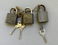 Lot Of 3 Vintage Padlocks With Keys Slaymaster (2) & Eagle