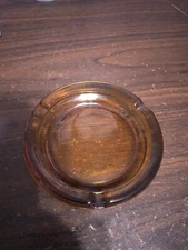 Vintage 4.5" Amber Glass Round 3 Rest Ashtray MCM