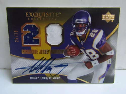 2007 Exquisite Adrian Peterson Jersey Number Patch On Card Auto RC 25/28 Vikings