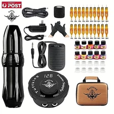 Tuffking Tattoo Machine Kit Motor Pen Gun 10 Color Inks Power Supply Needle Set