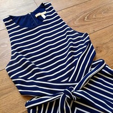 Anthropologie Hutch Chervon Stripe Cut Out Tie Waist Dress - Navy White Size MP