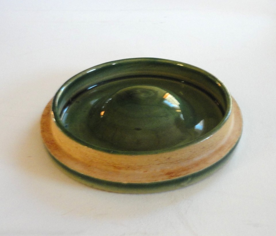 Antique Hull Pottery Yellow Ware Green Carved Lidded Jar Canister