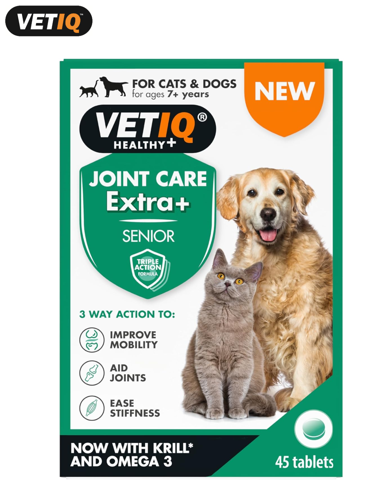 VetIQ Joint Care Extra+ Senior Dog Cat Mobility Stiffness Aid 45 Tabs 7+ - Image 4