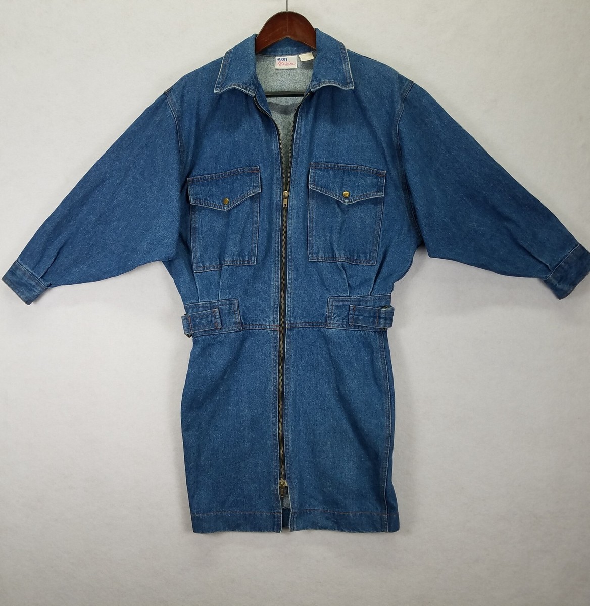 Vintage 90s Y2K Avon Fashions Denim Dress Women Sz3/4 Blue L3/4 Sleeve Full  Zip | eBay