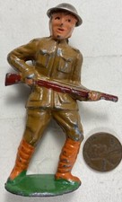 Vintage 1930s Cast Lead Barclay Army Soldier Marching With Rifle Metal Hat