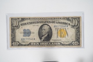 RARE 1934 A North Africa Emergency $10 Silver Certificate in Good Condition