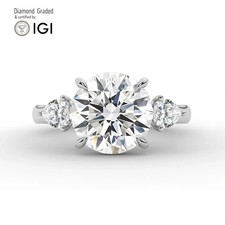 Round Diamond Trilogy Ring 18k White Gold Labgrown 5.70 Ct Solitaire