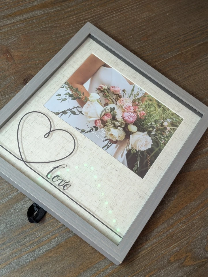 Marco de fotos de boda de madera gris rústico decoración de corazón de amor 5x7 foto regalo Foto 4 de 4
