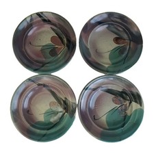 STUDIO Art Pottery  set of 4 Stoneware bowls Hand Painted Asian Themed 