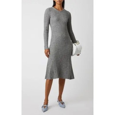 Mansur Gavriel Cableknit Sweater Dress Gray Alpaca Wool Silk Long Sleeve Sz L