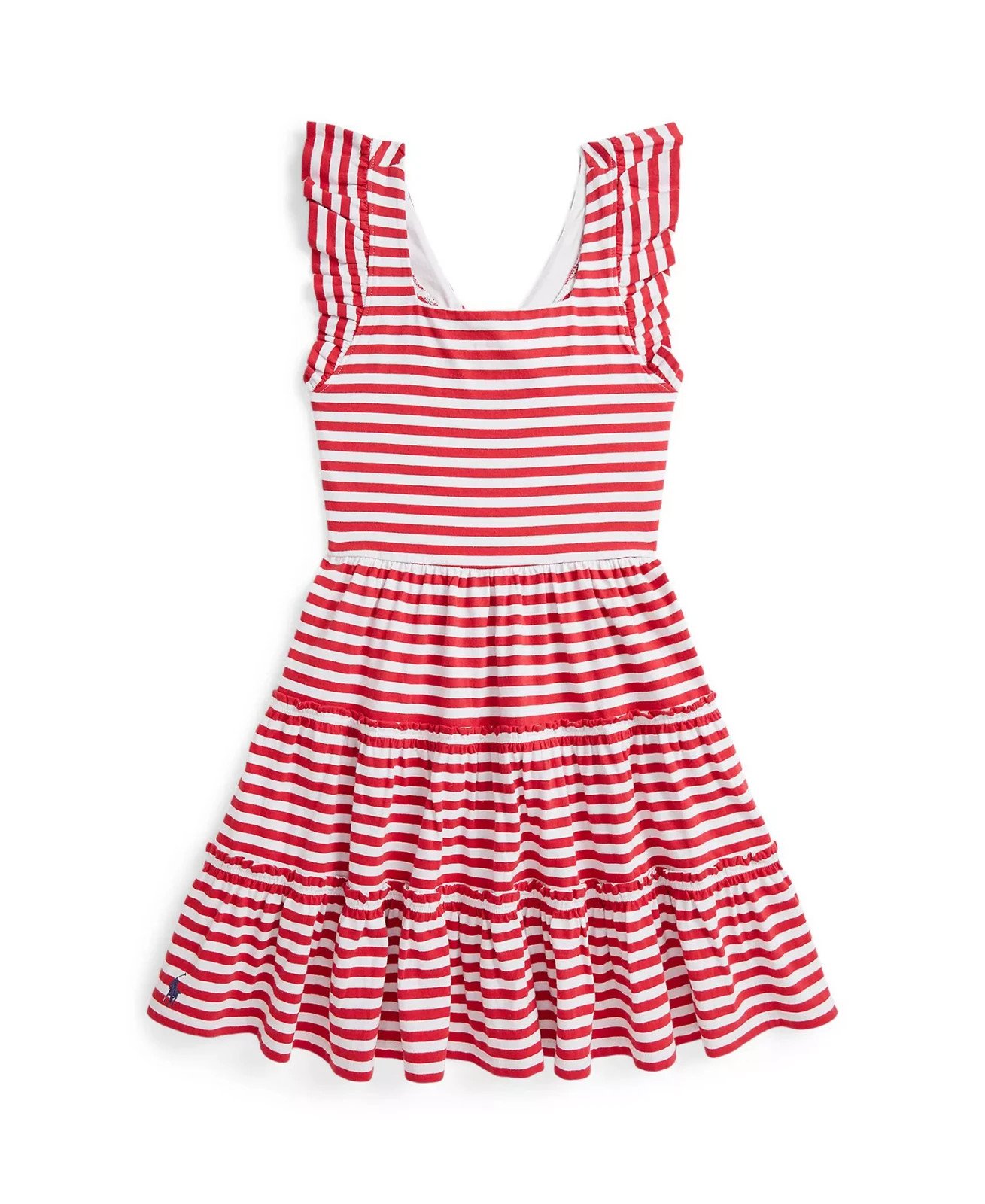 Polo Ralph Lauren Girls Striped Ruffled Jersey Dress Red White Size  XL 16