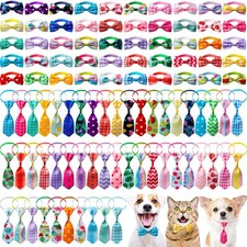 100 Pieces Dog Bow Tie Collar Set Includes 50 Neckties and 50 Bow Ties Adjust...