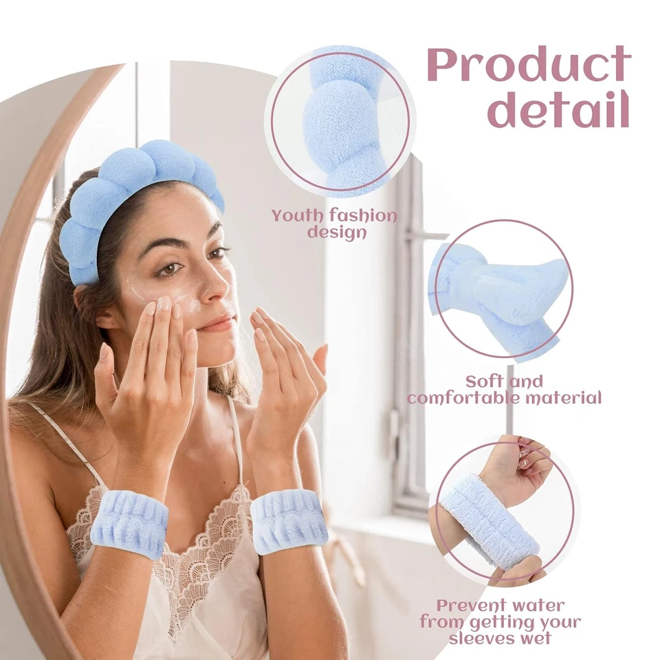 Puffy Spa Headband & Wristband Set – Sponge Makeup & Skincare Headband for Washi - Image 3 of 4