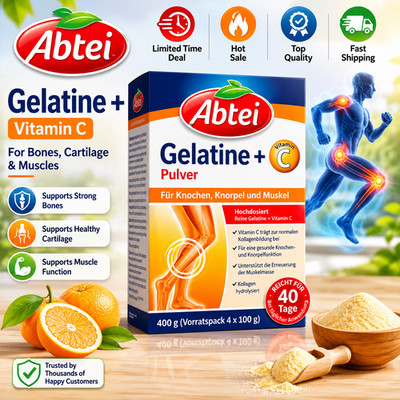 Abtei Gelatine Pulver Plus - reine Gelatine und Vitamin C für Knochen, Knorpel u