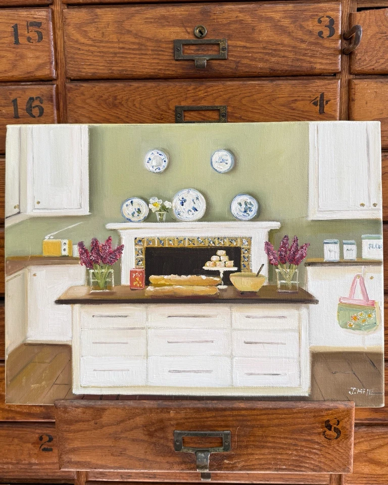Janet Hill Studio “French Bread” Signed Painting 12” x 16” Country Kitchen - Image 3 of 4