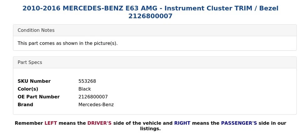 2010-2016 MERCEDES-BENZ E63 AMG - Instrument Cluster TRIM / Bezel 2126800007 - Image 4 of 4