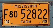 LICENSE PLATE PLATES  Mississippi, Farm, 2009 52822 ￼