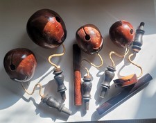 Vintage Percussion 7 Pc Set Ball Castanetas On Sticks Mahagony Beater Sticks