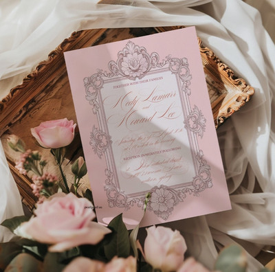 Wedding Bridal Pink Editable Canva Invitation Template, Instant Download Rococo