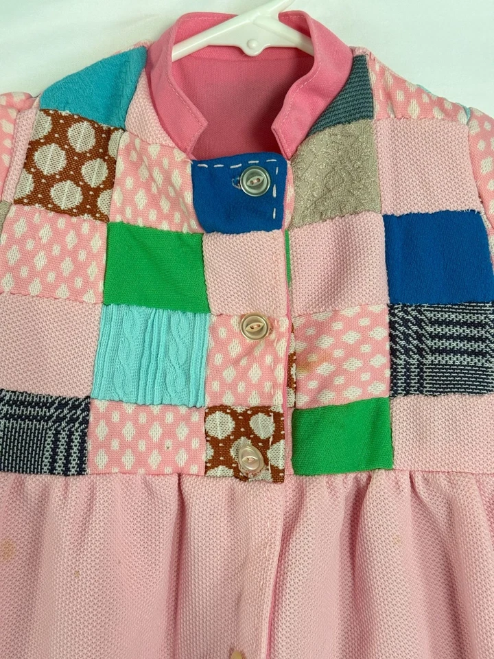 Vestido Edredón Vintage Hecho a Mano Retazos Tejido Poliéster Niñas Niño 2/3T Foto 2 de 4