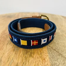 Zep-Pro Nautical Flags Belt Mens 38 Made in USA Brass Buckle Canvas Leather Trim