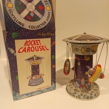 Rocket Carousel Tin Toy Schylling Lithograph Collector Series Tested And Working