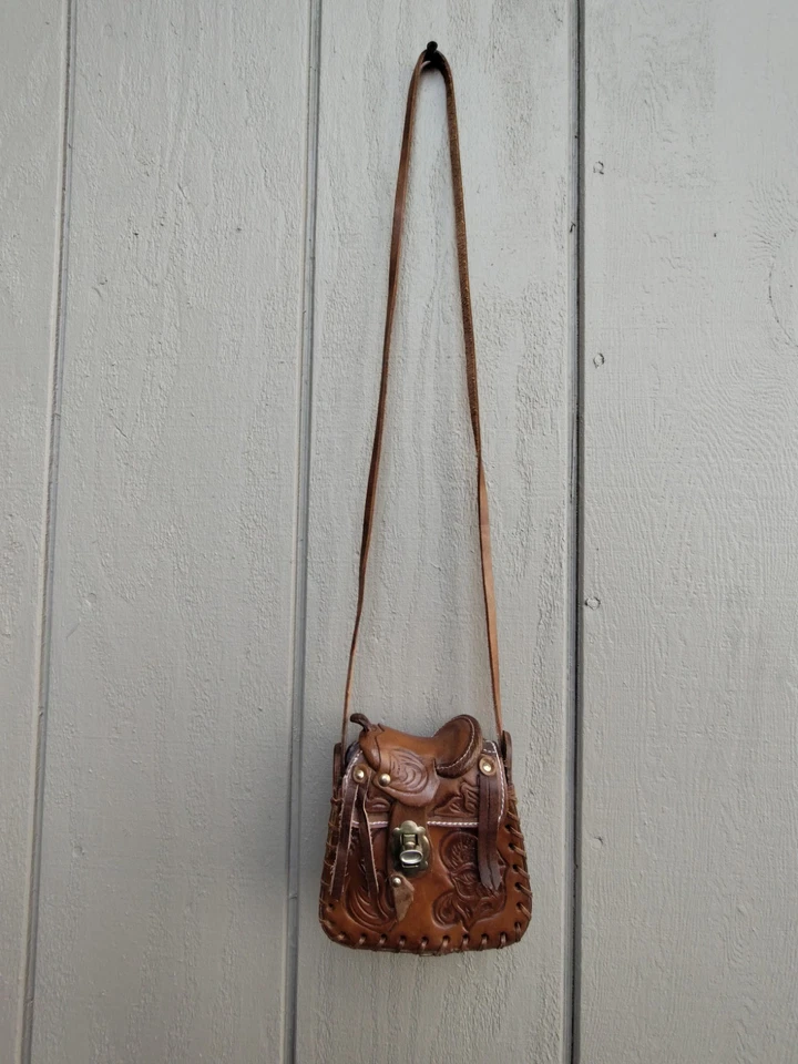 Saddle Small Bag Purse Tooled Leather - Photo 2/4