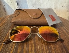 Ray-Ban Unisex Hexagonal Sunglasses Gold Frame, Pink mirror Lens
