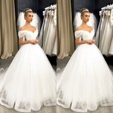 Simple Wedding Dresses Off Shoulder White/Ivory Tulle Bridal Gowns Sweep Train