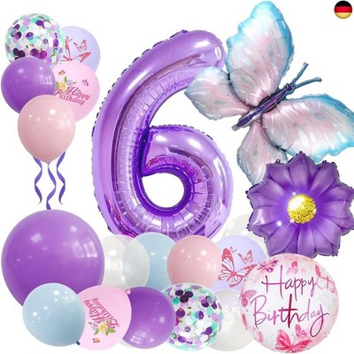 Schmetterling Ballon 6. Geburtstag MäDchen-Lila Geburtstagsdeko 6 Jahre Junge Lu