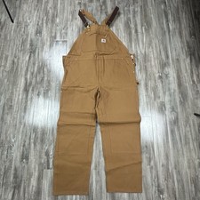 NOS Carhartt R19 BRN Work Bib Double Knee Pouch Traditional Duck Mens 46x34 USA