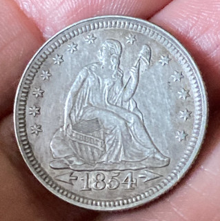 Nice Grade 1854 P Liberty Seated Quarter Dollar w/Arrows at date