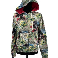 Lucky Brand "Waterfalls" Hoodie Japanese Landscape Art Size Small Sweater Hood