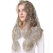 Gold Embroidered Lace Mantilla Catholic Mass Church Chapel Veil Head Covering...