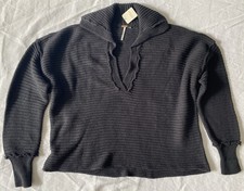 NWT Free People Charcoal Dark Grey Relaxed Fit Pullover Chunky Sweater Women  s M