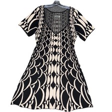 Anthropologie Black Beige Motif A Line Sweater ￼Dress Womens size Large