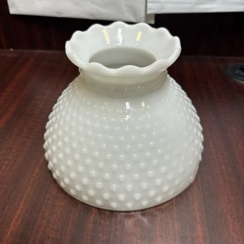 Vintage Fitter Base Milk Glass Hobnail Glass Lamp Shade 6” Tall X 8" X 4 1/2 "