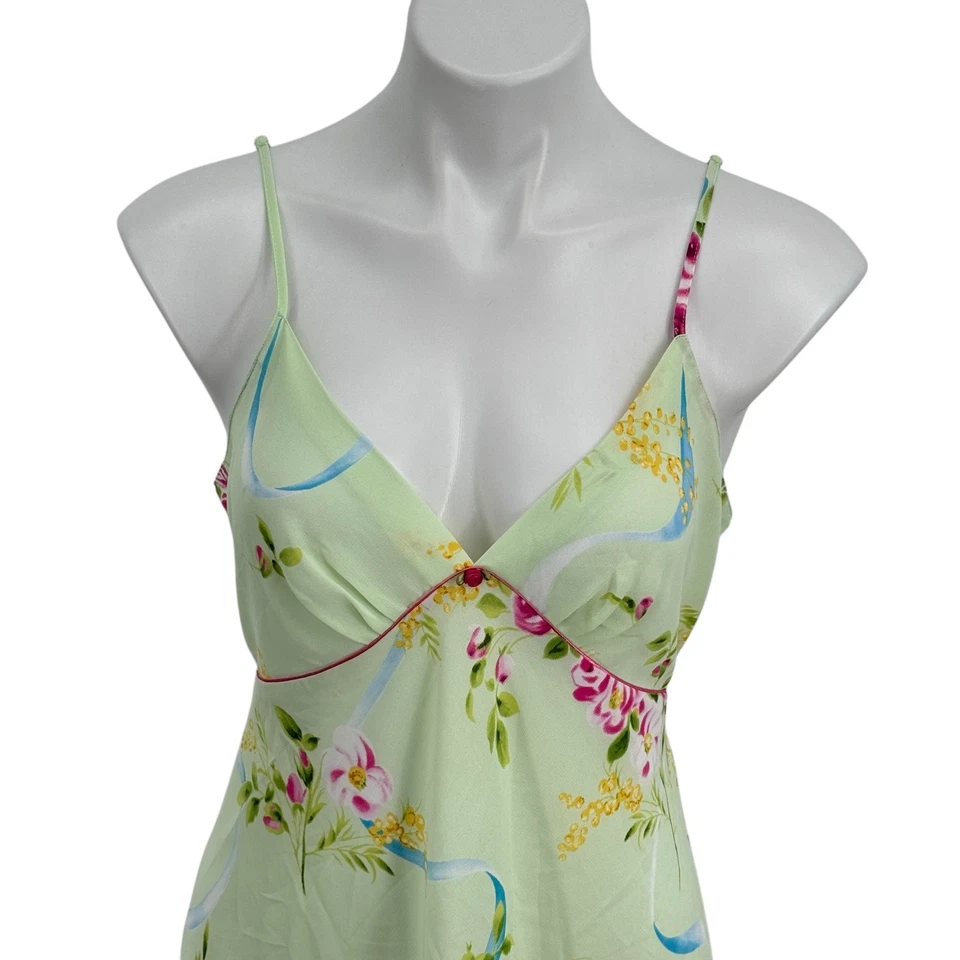 Oscar de la Renta Satin Night Gown Y2K Babydoll M Womens Green Floral VTG Sexy - Image 4 of 4